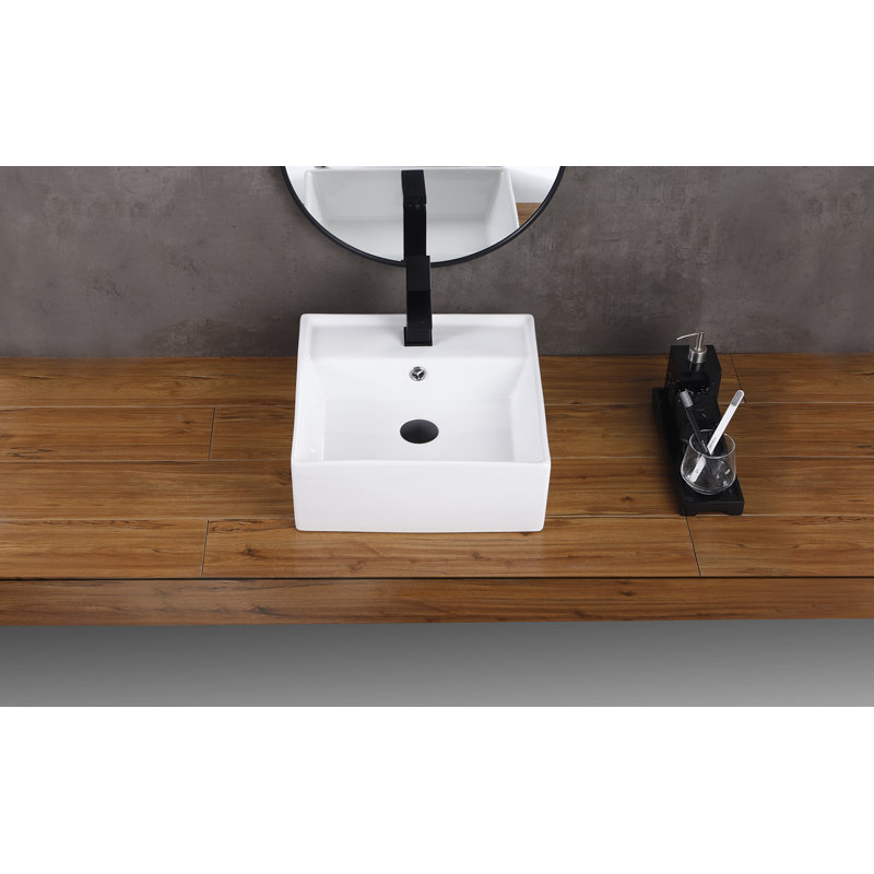 Lavabo de salle de bain vasque carré blanc en porcelaine avec trou de trop-plein