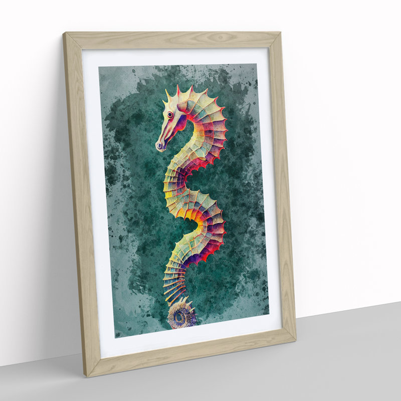 Watercolour Seahorse - Single Picture Frame Painting, 34cm H x 25cm W x 2cm D, Oak