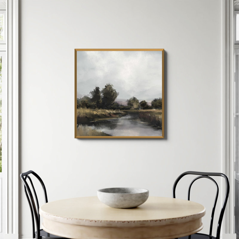 Imprimé «Spring River» par Dan Hobday, Non, H 30 po x l 30 po, Papier avec cadre unique doré