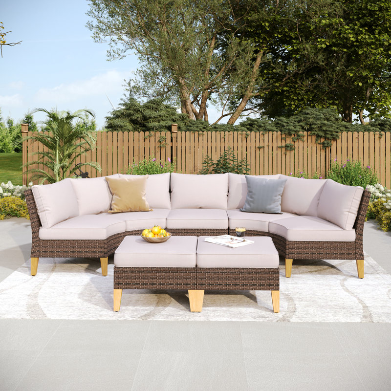 All Weather Wicker/Rattan 7-Person Seating Group with Cushions, Beige