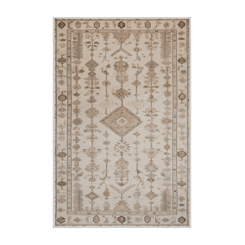 Machine Washable Turkish Beige Area Rug, Rectangle 8' x 10'