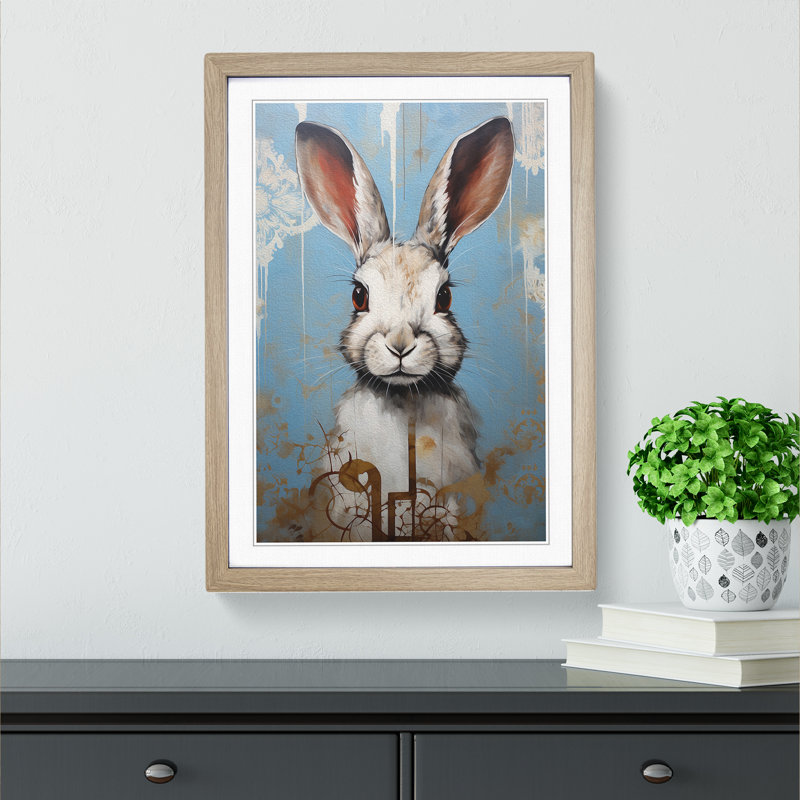 XYZ-FRM-V1223-5348 Rabbit Modern No.2 - Single Picture Frame Print on Wood, Oak, 34cm H x 25cm W x 2cm D