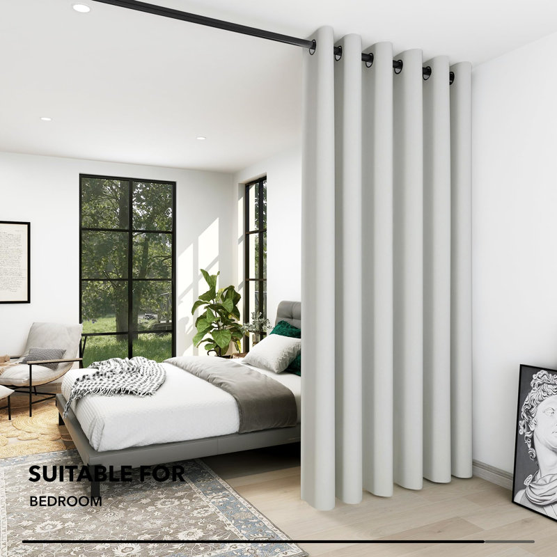 Penkridge Room Darkening Curtain Single Panel, 80" W x 84" L, Grayish White