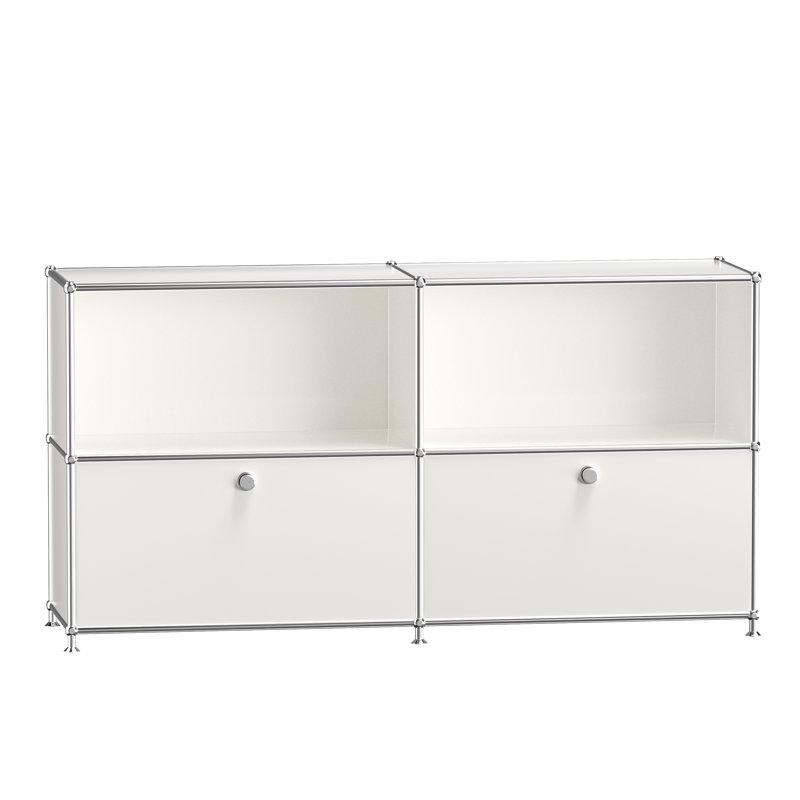 Buffet modulaire en métal avec classeur à 2 niveaux, white