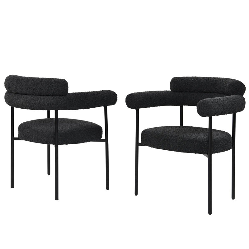 Ensemble de 2 chaises de salle à manger en tissu Boucle, Noir, Noir