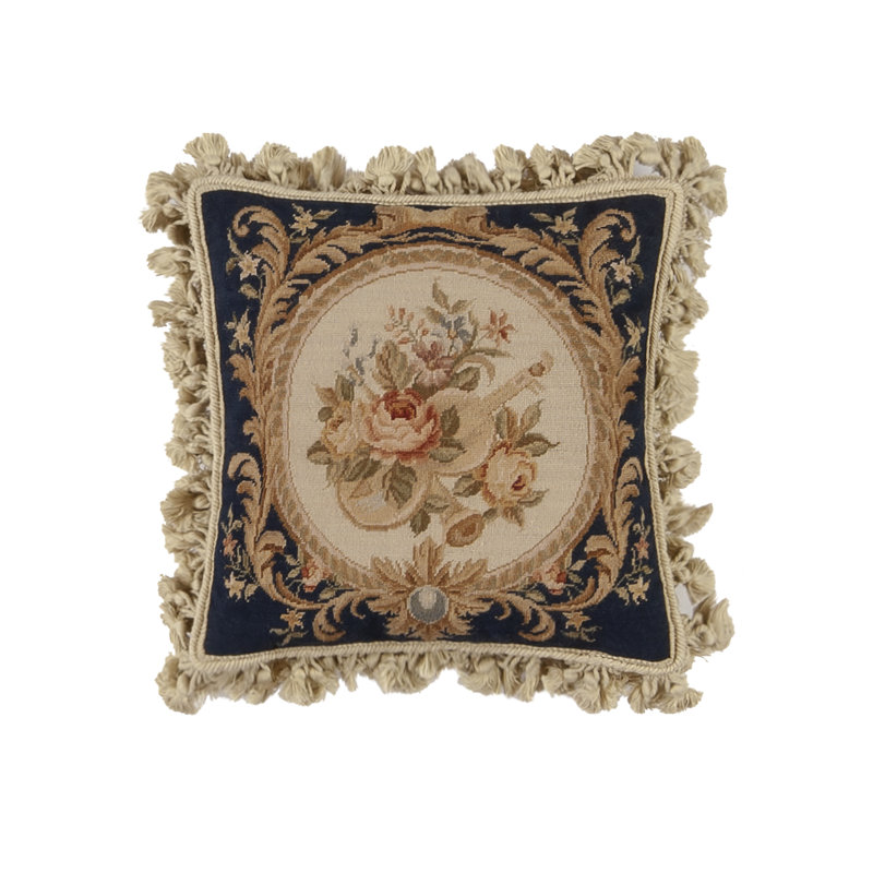Needlepoint Square Pillow Cover & Insert, Square 16", Cream Floral