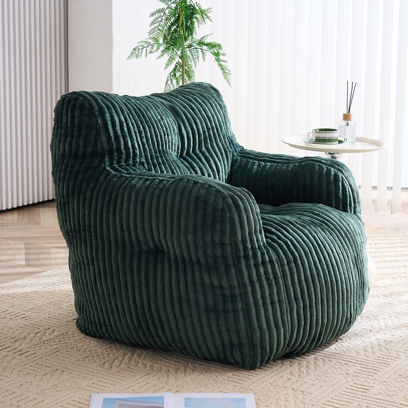 Fauteuil à billes en velours côtelé doux et moelleux rempli d'éponge à mémoire de forme, Velours côtelé vert