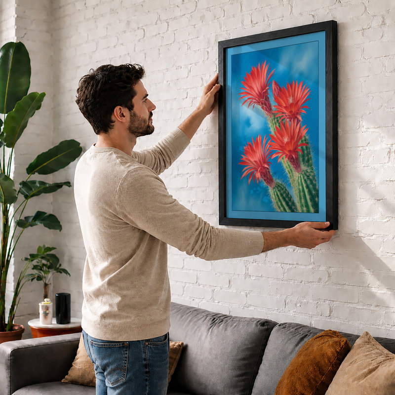 Flowering Desert Bloom Botanical - Framed Print, A4 - 29.7 x 21.0 cm, White
