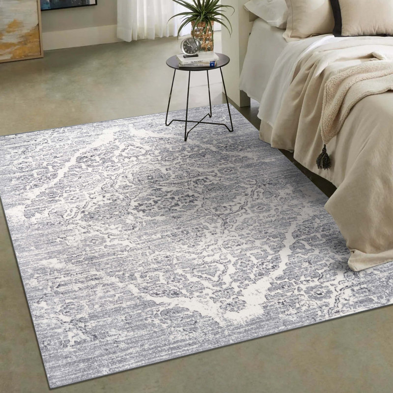 Tapis argenté / blanc délavé Joines, Rectangle 5 pi 2 po x 7 pi 2 po