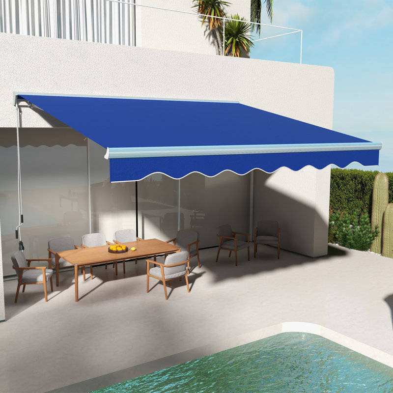 Auvent de terrasse rétractable en polyester Outsunny, Bleu, Couleur unie, H 13 pi x l 10 pi