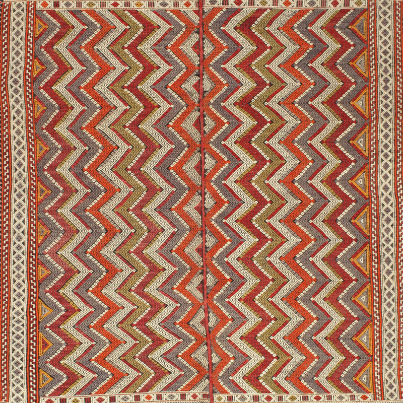 Tapis en laine brun / orange, Rond 3 pi