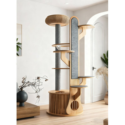 Structure d'escalade en bois d'hévéa pleine grandeur de couleur naturelle de 74,8 pouces