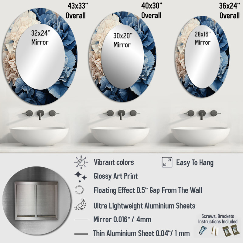 Miroir mural blanc et blanc avec œillets Arrangement VI, 40 po x 30 po
