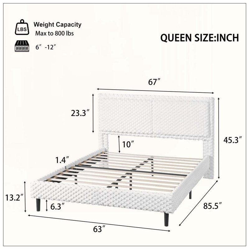 Lit simple et moelleux avec lit moelleux et lit confortable, Queen, White
