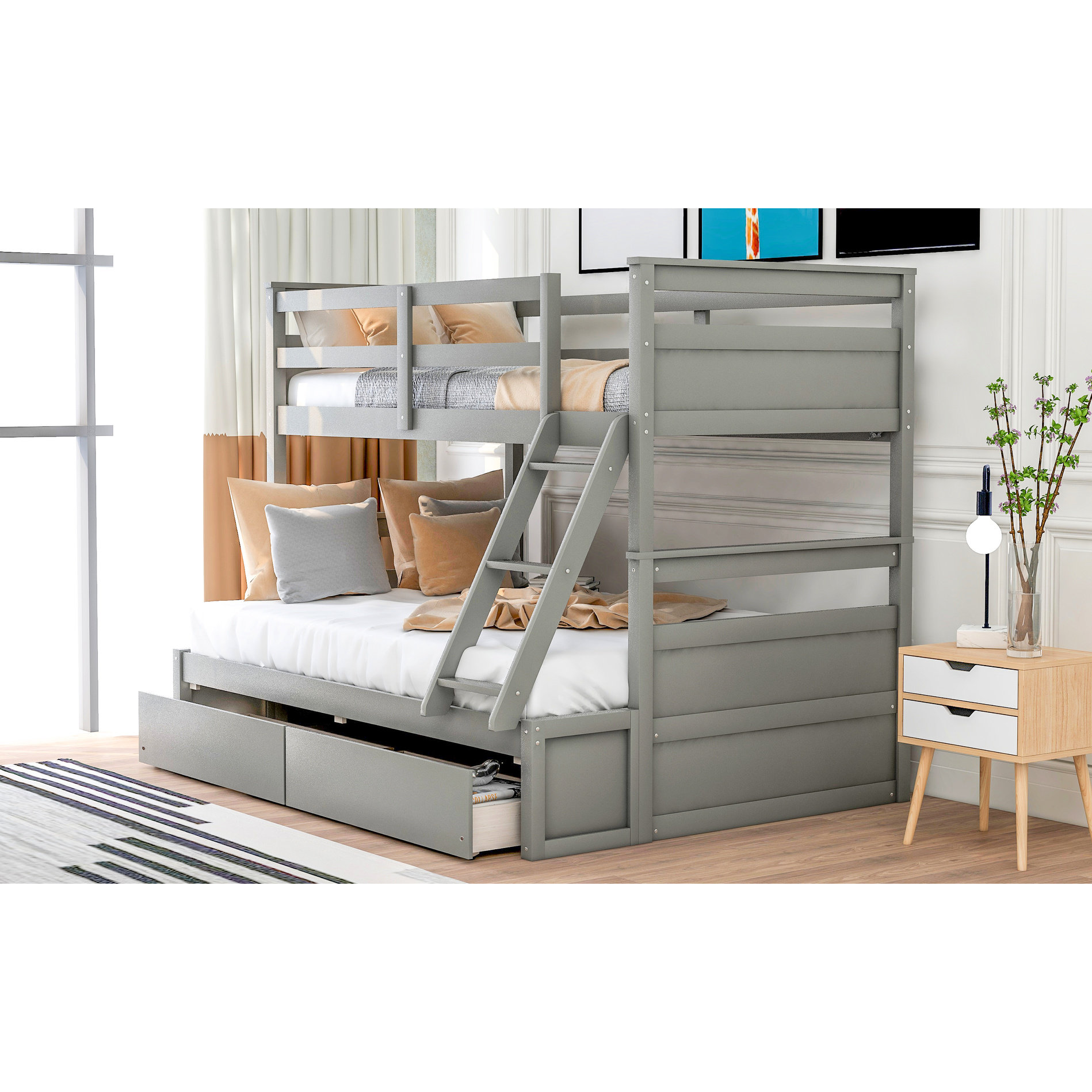 Ebern Designs Grey Twin Over Full Bunk Bed With Strong Legs Bed: And ...