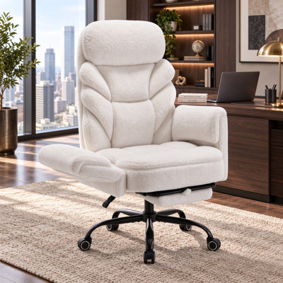 Big and Tall Executive Office Chair with Footrest, 500 lb Heavy Duty  Fleece Desk Chair with 5-Position Adjustable Armrests, 90°-135° Recline, Wide Seat & Wheels