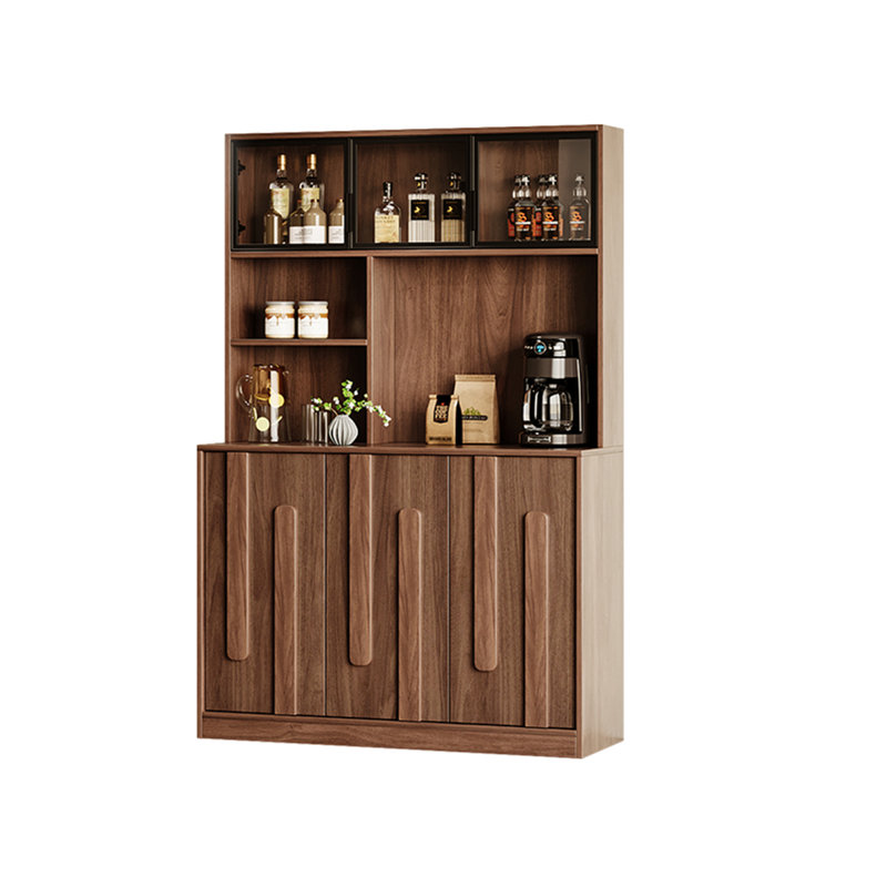 Buffet 47,24 po en noyer avec finition en noyer, armoire à vin en verre et armoire à thé pour le salon