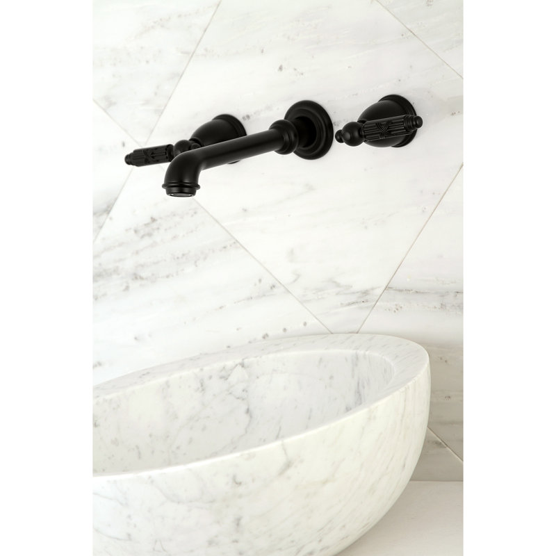 Kingston Brass Georgian Two-Handle 3-Hole Wall Mount Bathroom Faucet, Matte Black