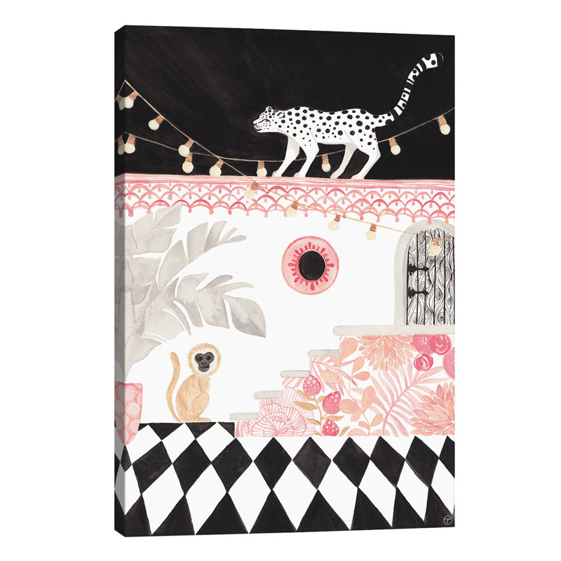 Art sur papier leopard et singe, Toile tendue, H 12 po x l 8 po x P 0,75 po