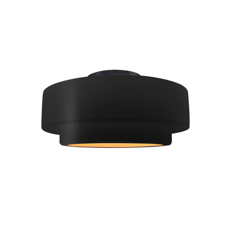 Dottie Ceramic LED Semi Flush Mount, Carbon Matte Black/Champagne Gold, Matte Black, 7" H x 12" W x 12" D