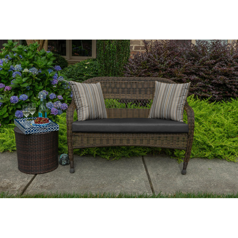 Casual Cushion Solid Sunbrella® Fabric 1-Piece Indoor/Outdoor Wicker Bench Cushion, 43.5"W x 19.5"L, Canvas Black