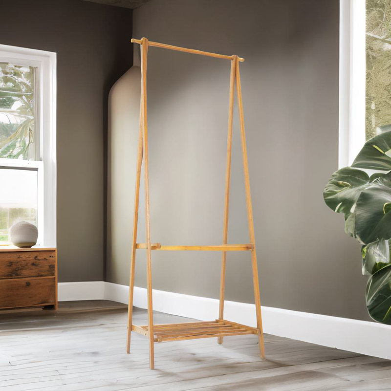 Anamar Bamboo Natural Brown Open Clothes Rack With Shelf