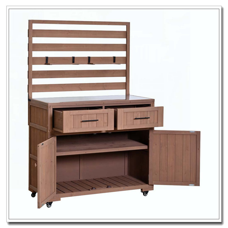 64.9'' H Large Patio Kitchen Island Solid Wood Kitchen Cart, Brown