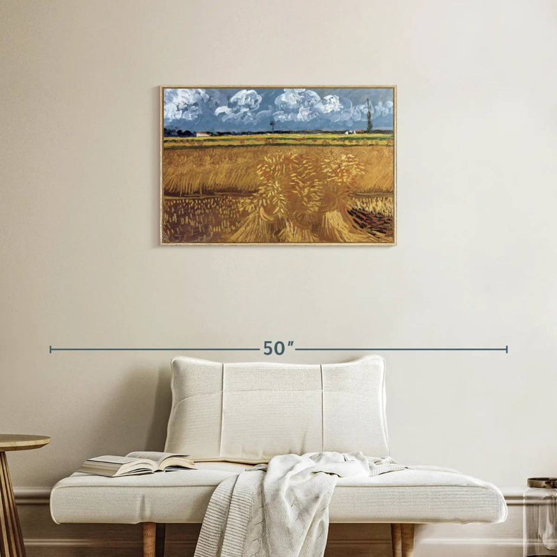 Champ de blé avec réas, Cadre flottant en bois naturel, 31 po x 21 po
