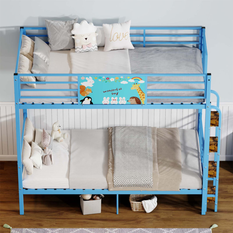 Lit superposé simple au-dessus d'un lit simple en métal avec échelle, lattes robustes, pas de sommier tapissier, conception peu encombrante pour les petites chambres et les dortoirs (sans matelas)