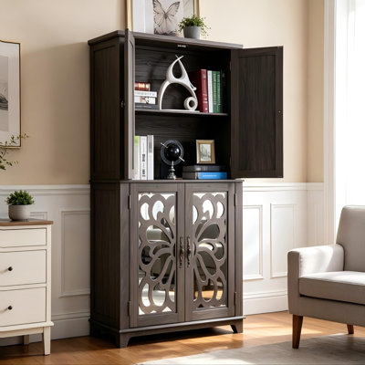 67.4" Tall 4 Doors Mirrored Doors Accent Cabinet With Adjustable Shelves