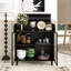 Buffet moderne avec portes en verre trempé figuré, dessus rabattable, tablettes intérieures, console de rangement à cadre en métal pour la salle à manger, la cuisine, le salon et le vestibule (noir)
