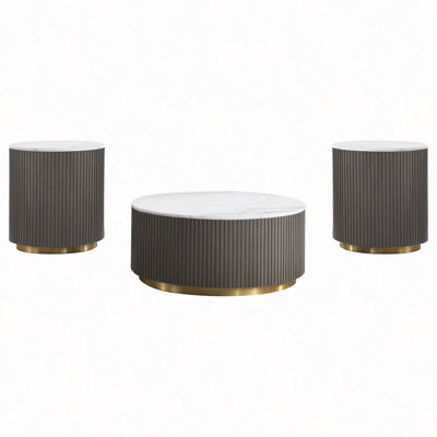3-Piece Round Marble Coffee And End Table Set
