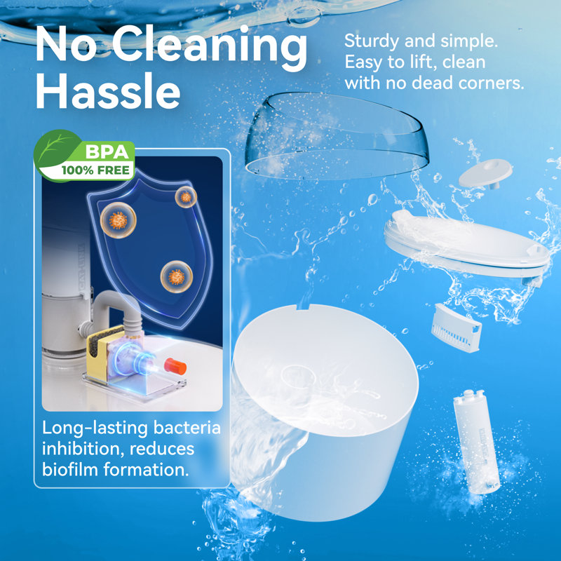 CATLINK Pure 2 Cat Water Fountain, 2.6L Wireless Pump, Health Monitoring, Ultrafiltration & App Control, Ultra Quiet