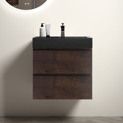 Meuble-lavabo de salle de bain avec lavabo, grand meuble-lavabo flottant mural de rangement, lavabo blanc une pièce sans drain ni robinet, pré-assemblé