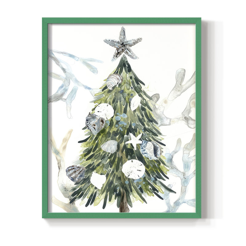 Coastal Christmas Shell Collection, reproduction encadrée B - bois massif, Vert, H 21 po x l 17 po