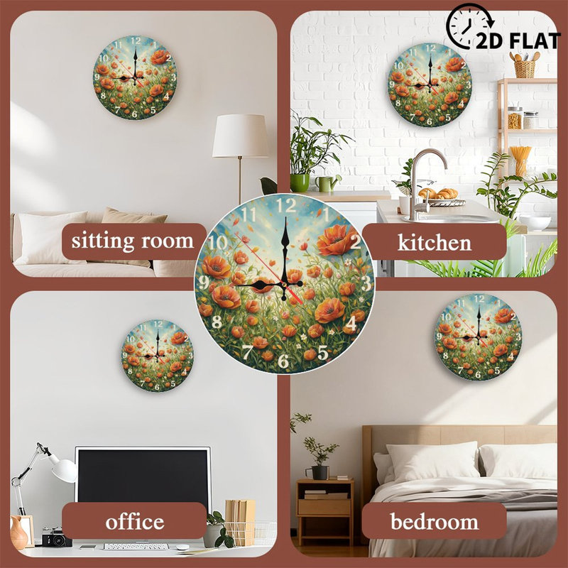Horloge coquelicot avec feuilles tombantes