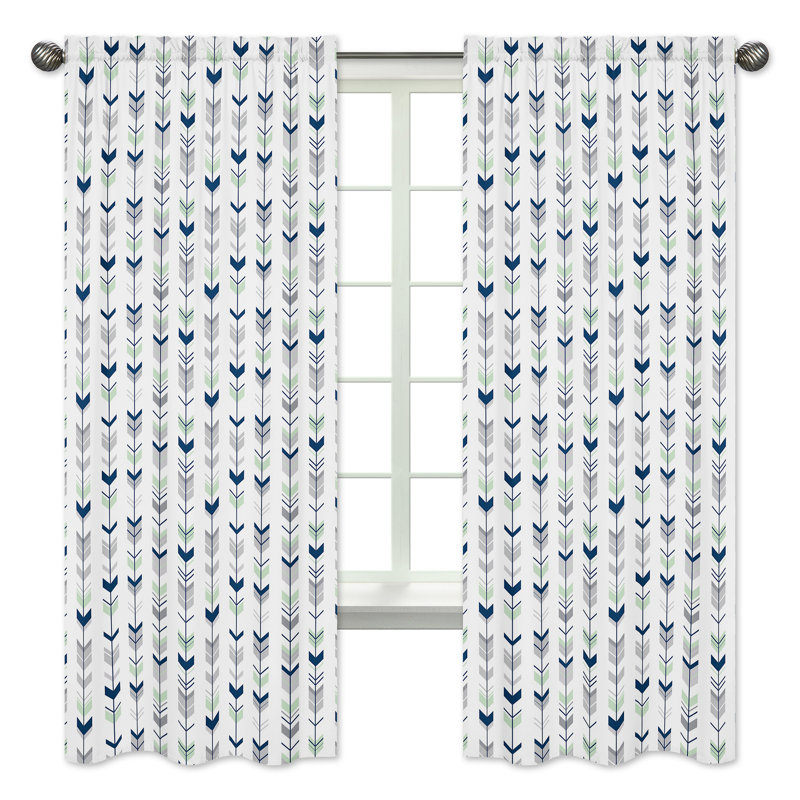 Gray and Navy Arrow Print Sheer Rod Pocket Curtains
