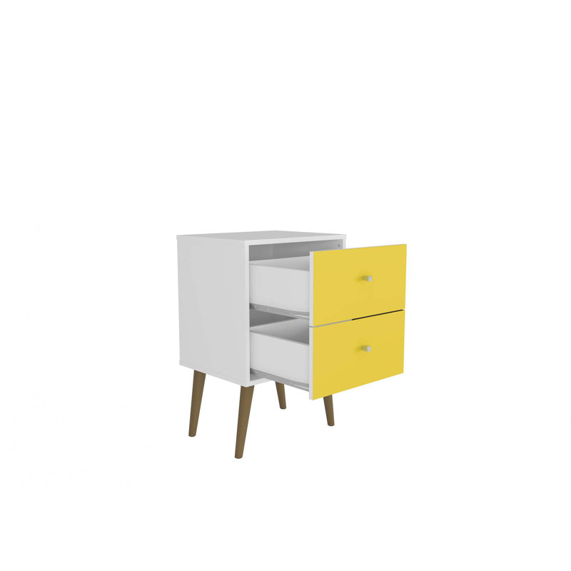 Table de chevet 18 po Liberty en blanc et jaune (2 tiroirs), Jaune / Blanc