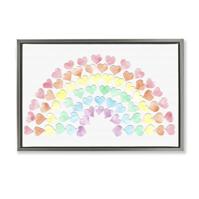 Rainbow of Hearts Gray Framed Floater Canvas by Connie Resch