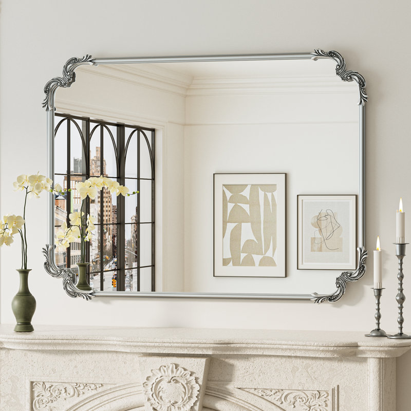 Miroir d'appoint Genan, 40 po x 30 po, Argent antique