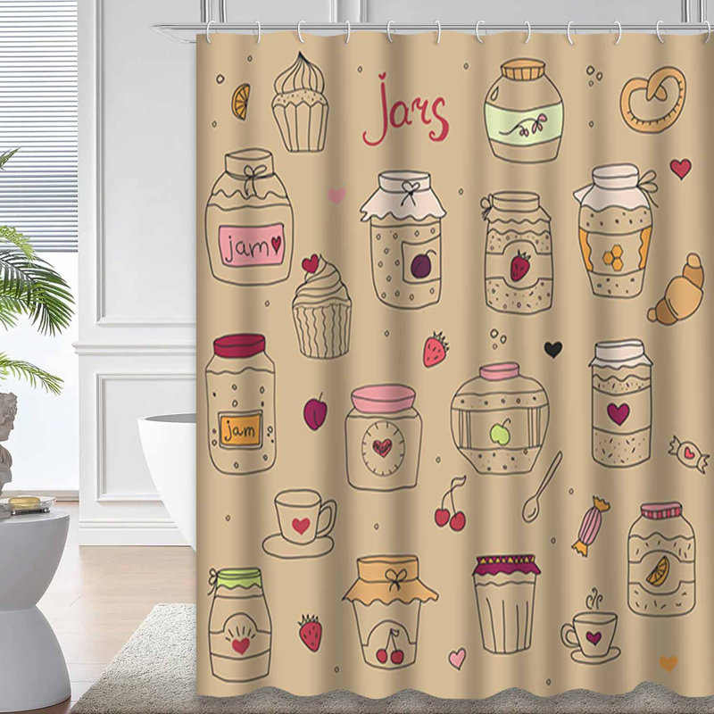 Rideau de douche avec 12 crochets Doodle, L 72 po x l 78 po