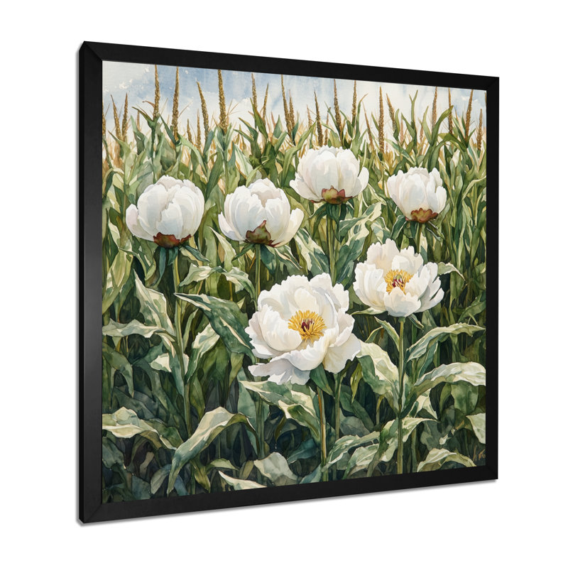 Kogan - Floral Wall Art, Single Picture Framed Print, Black, 16" H x 16" W