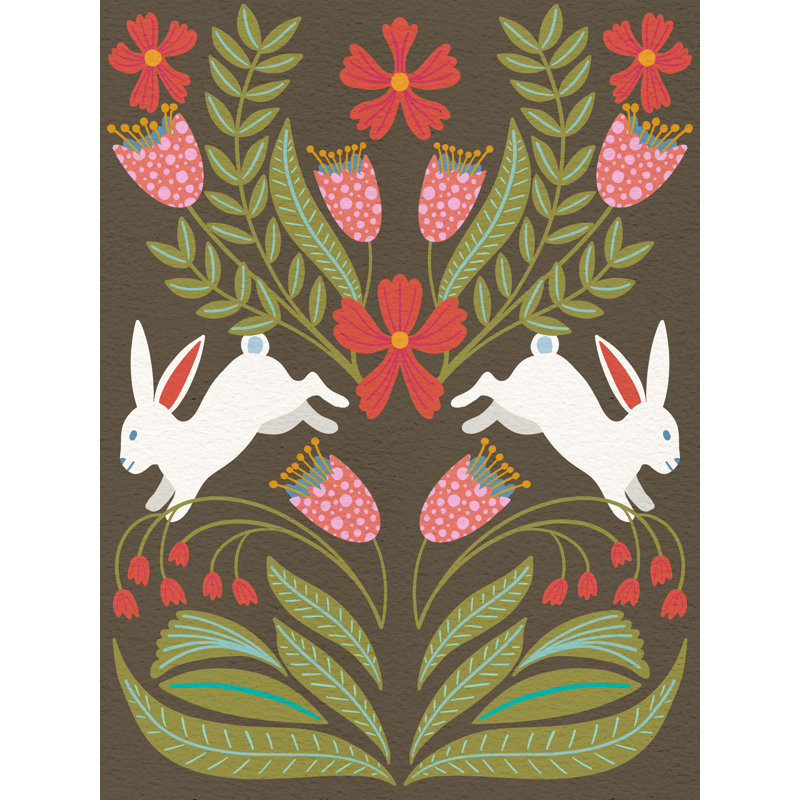 Folk Flower and Rabbit I 1 Piece Wrapped Canvas Wall Art, 76 cm H x 51 cm W