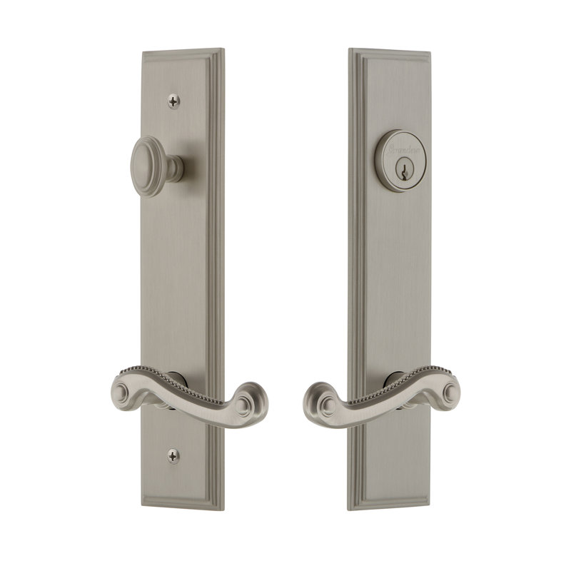 Carré Complete Entry Lever Set with Single Cylinder Deadbolt, Left, 2.375", Satin Nickel