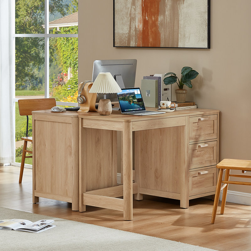 48'' Farmhouse Executive Desk With Storage, Wooden Home Office Desk With Drawer And Vintage Handle, Large Computer Writing Desk For Study, Bedroom, Living Room