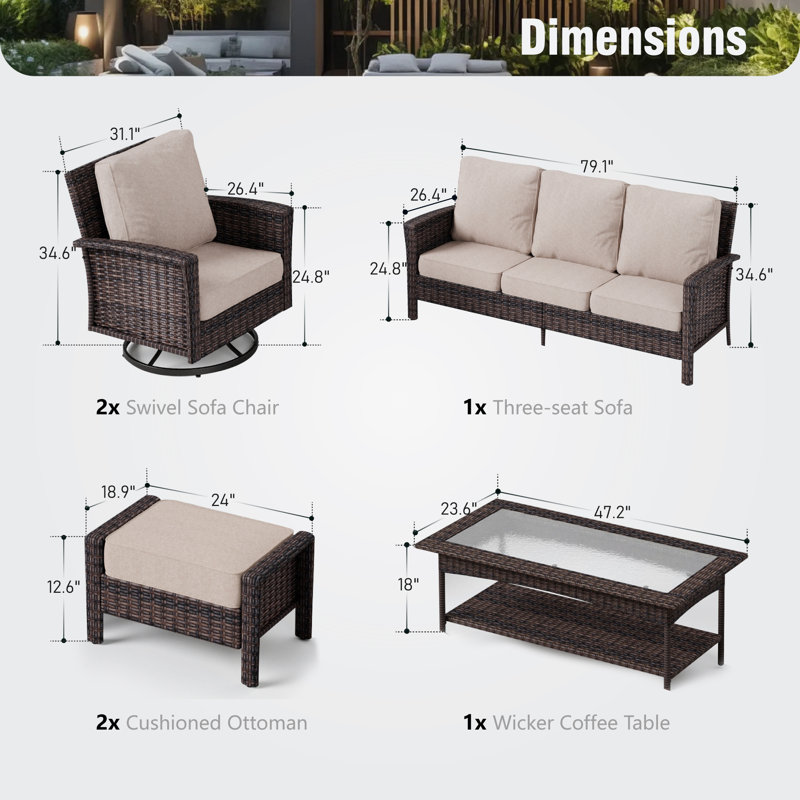 Nadilee Premium All-Weather Wicker - Person Patio Conversation Set with Cushions, Yes, Beige