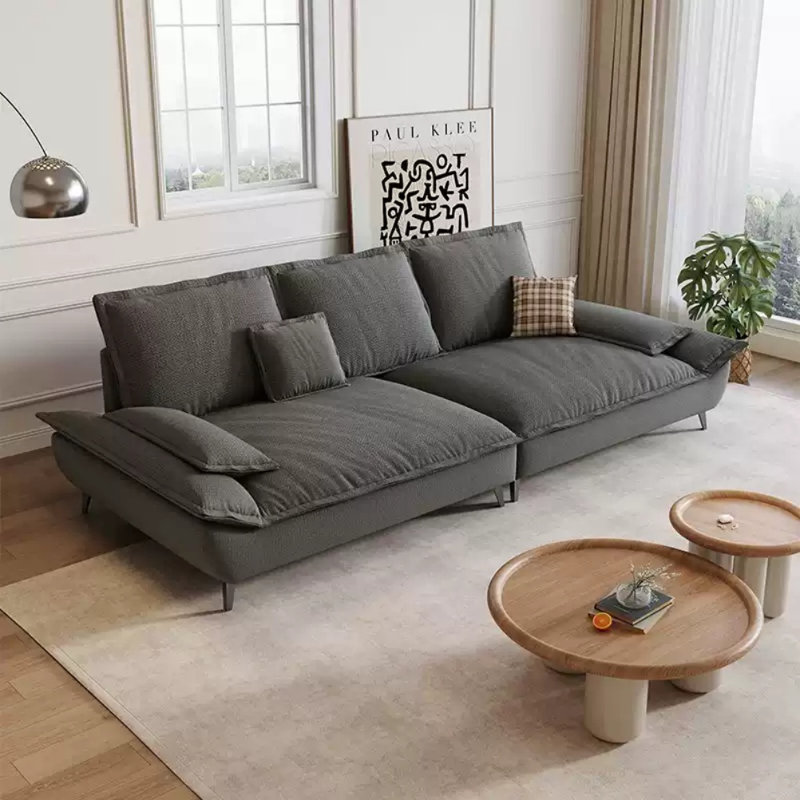 Modern Simple Fabric Leisure Sofa, Gray, 2, 38.6" H x 110.2" W x 37.4" D