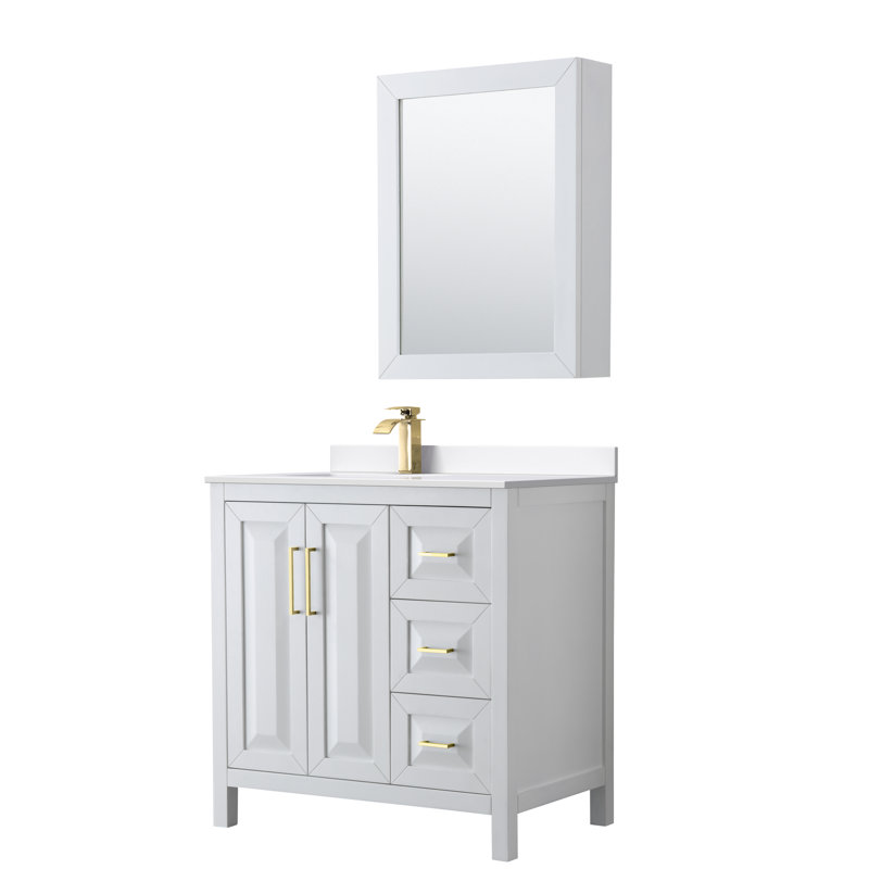 Daria 36'' W Single Vanity, Carrara Cultured Marble, Dark Gray, Polished Chrome
