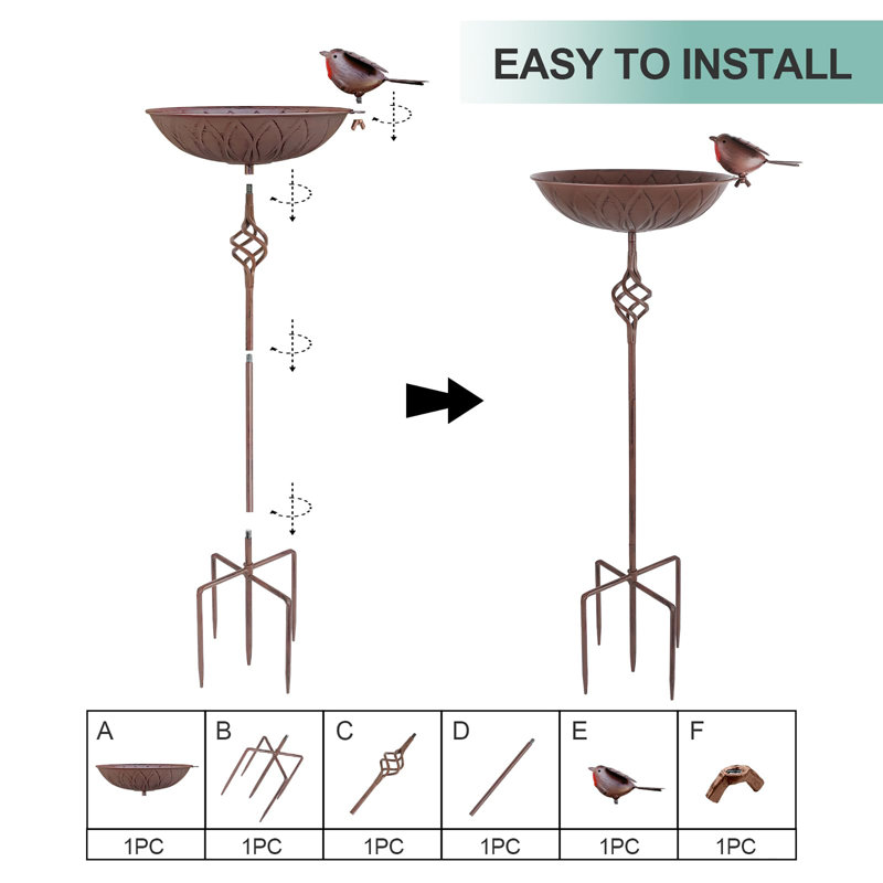 Bain d'oiseaux en métal pour l'extérieur, Brun rustique