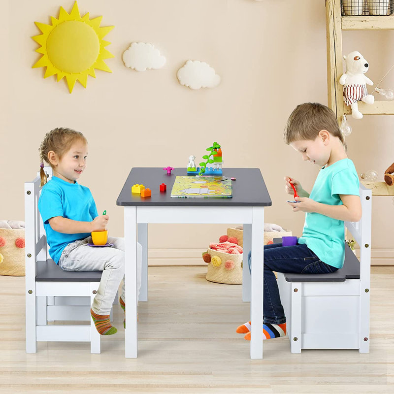 Dunstable Kids 4 Piece Rectangular Play Or Activity Table and Chair Set, Gray